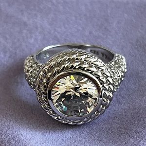 Judith Ripka Diamonique SS 4.1ct tw Round Bezel & Pave Ring. Excellent condition